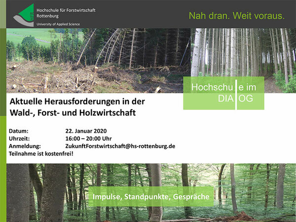 Ankündigung der Veranstaltung: - Impulse, Standpunkte, Gespräche – zu den aktuellen Herausforderungen in der Wald-, Forst- und Holzwirtschaft am 22. Januar 2020, 16.00 bis 20.00 Uhr