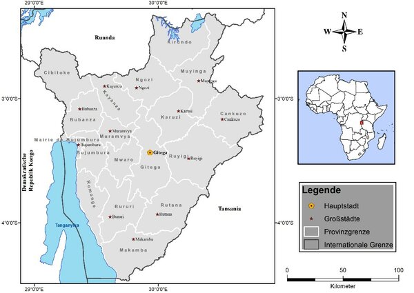 Karte: Lage Burundis in Afrika