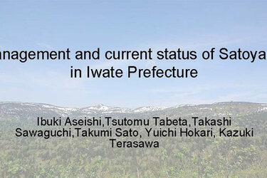 Screenshot der einer Präsentationsfolie: Management and current status of Satoyama in Iwate Prefecture