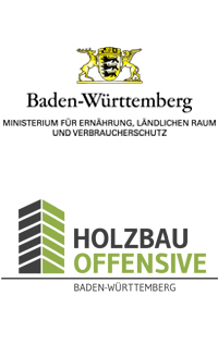 Logo des Ministerium für Ernährung, Ländlicher Raum und Verbraucherschutz - BW und Logo der Holzbauoffensive - BW 