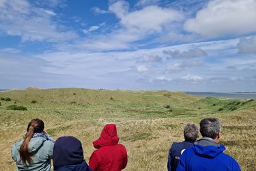 Studierende schauen in die Landschaft