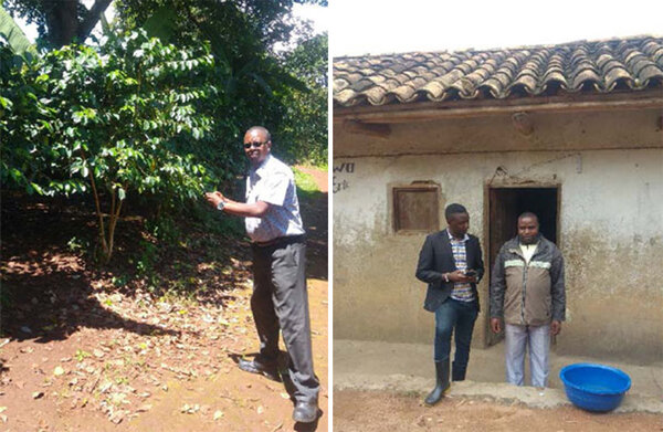 groforstliche Fläche und Doktorand Soter Ndihokubwayo - Region Gitega, Burundi (links). Befragung bei einem Kleinbauern - Region Ngozi, Burundi (rechts)