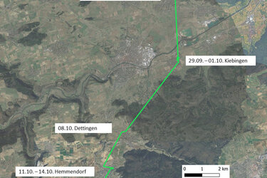 Satelitenbild mit eingezeichneten Flugbewegungen von Henry