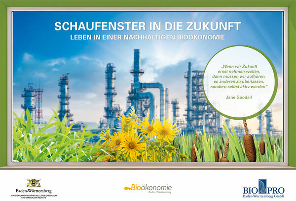 Banner: Schaufenster in die Zukunft - Leben in einer nachhaltigen Bioökonomie