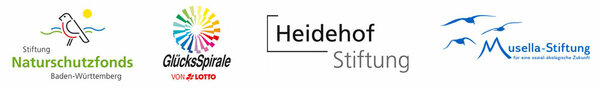 Logos: Stifzung Naturschutz BW, GlücksSpirale, Heidehof-Stiftung, Musella-Stiftung