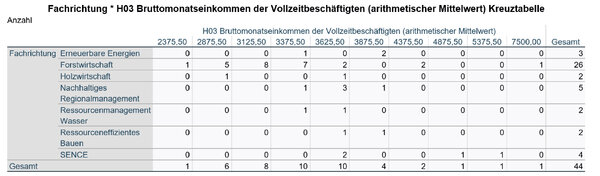 Bruttomonatseinkommen der Vollzeitbeschäftigten (arithmetischer Mittelwert) Kreuztabelle)