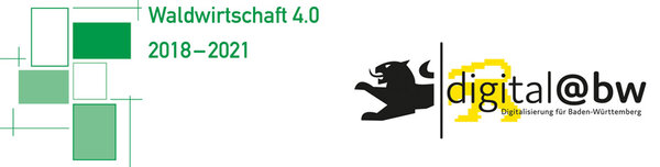 Logo Waldwirtschaft 4.0 und Logo: digital@bw