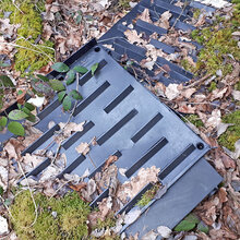 Borkenkäferfallen liegen als Plastikmüll auf dem Waldboden
