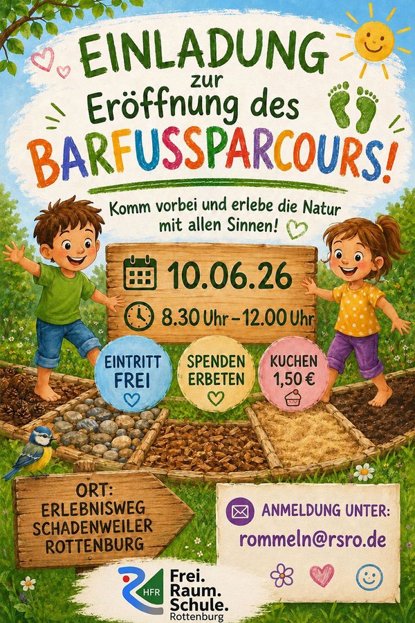 Offizielle Eröffnung des Barfußparcours in Rottenburg am Erlebnisweg Schadenweiler am 10.06.2026 von 8:30 bis 12:00 Uhr
