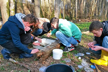 Studierende untersuchen Wasserproben beim Methodenkurs. Katzenbach Bad Niedernau