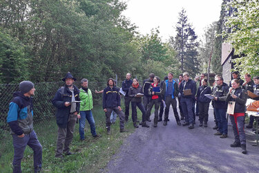 J. Kegel, I. Schmutz und  J. Thonig berichten über die Anlage von Mountainbikestrecken im Stadtwald Heilbronn
