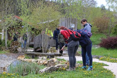 Studierende in einem Informationszentrum
