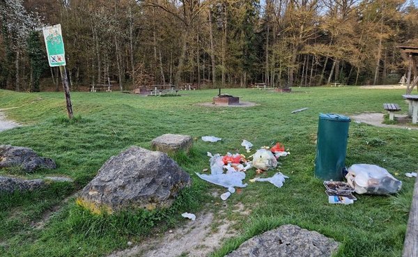 Wilder Müll auf einem Grill- und Waldspielplatz