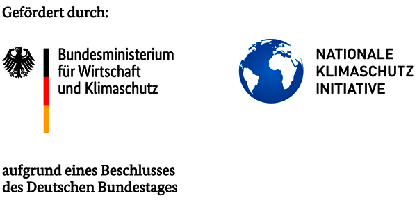 Logos: Gefördert durch: Bundesministerium für Wirtschaft und Klimaschutz aufgrund eines Beschlusses des Deutschen Bundestages. Log: Nationale Klimaschutziniative