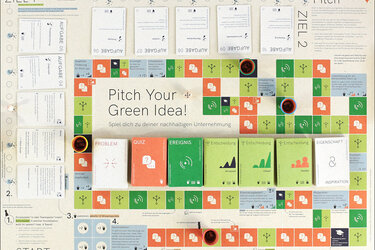 Blick von oben auf das Brettspiel Pitch Your Green Idea