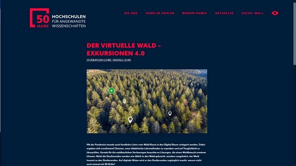 Screenshot der Plattform "Der Virtuelle Wald – Exkursionen 4.0 in Stereo 3D-VR-360°"