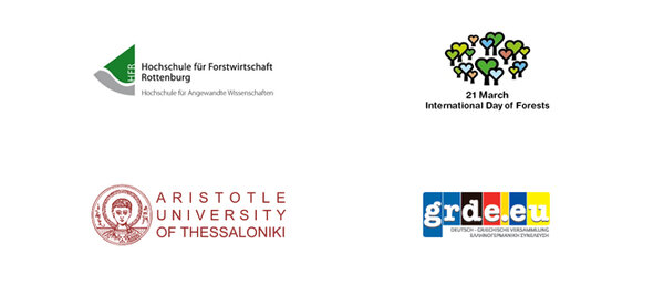 Logos: Hochschule Rottenburg, Aristotle University of Thessaloniki, 21 March International Day of Forests, grde.eu