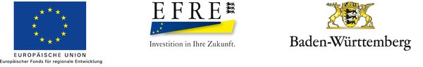 Logos: Europäische Union- Europäischer Fond für regionale Entwicklung; Baden-Württemberg EFRE - Investition für die Zukunft; 