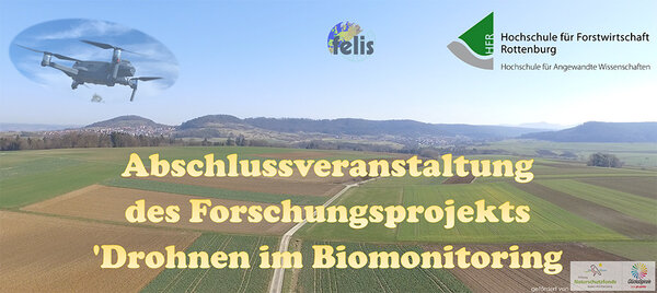 Drohne fliegt über einer landwirtschaftlich genutzten Fläche. Abschlussveranstaltung des Forschungsprojekts 'Drohnen im Biomonitoring'