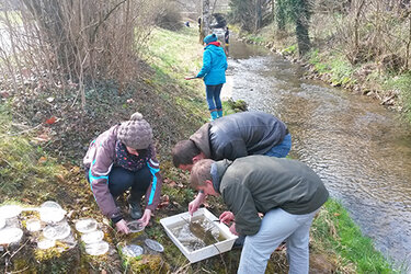 Studierende untersuchen Wasserproben beim Methodenkurs. Katzenbach Bad Niedernau