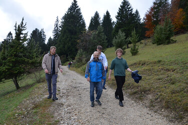 Die Teilnehmer wandern auf einem Weg.