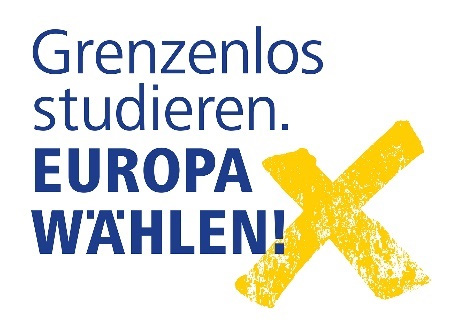 Logo: Grenzenlos studieren. Europa wählen!