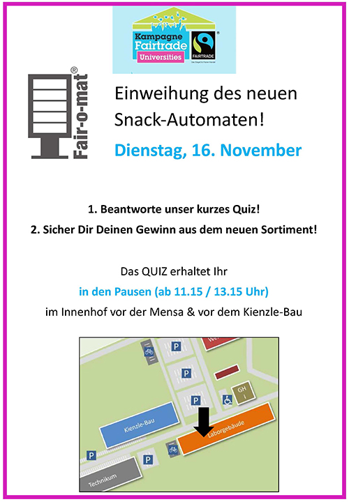 Plakat: Einweihung des neuen Snack-Automaten am Dienstag, 16. November 2021