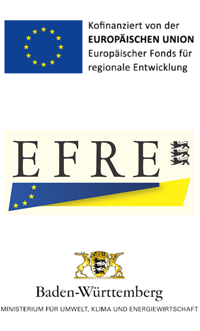 Logos der Projektpartner: EU - Europäischer Fonds für regionale Entwicklung; EFRE; Ministerium für Umwelt und Energiewirtschaft BW  