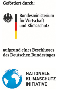 Logo: Gefördert durch - Bundesministerium für Wirtschaft und Klimaschutz aufgrund eines Beschlusses des Deutschen Bundestages. Logo: Nationale Klimaschutzinitiative