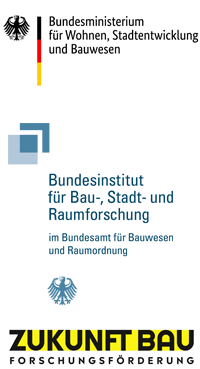 Logos: Bundesministerium für Wohnen, Stadtentwicklung und Bauwesen; Bundesinstitut für Bau-, Stadt- und Raumforschung, Zukunft Bau 